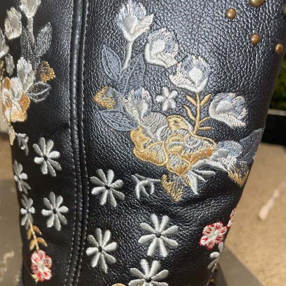 Dingo Women's Poppy Graphite Floral Embroidered Studded Snip Toe Cowboy Boots - Picture 4 of 6